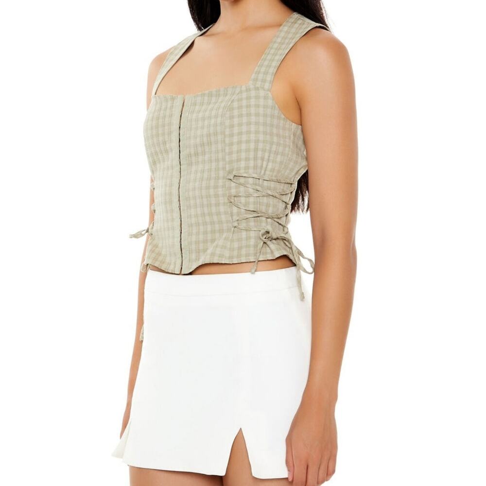 Forever 21  Gingham Lace Up Crop Corset Top